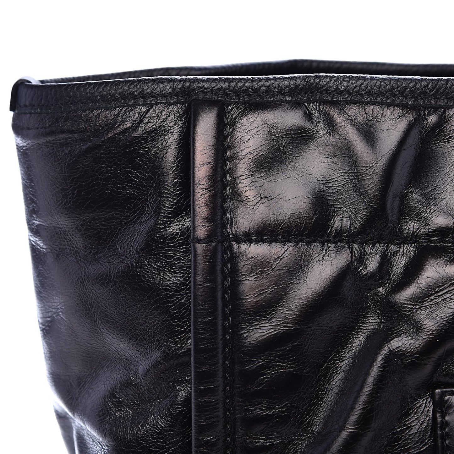 Glazed Calfskin Large Deauville Tote Black