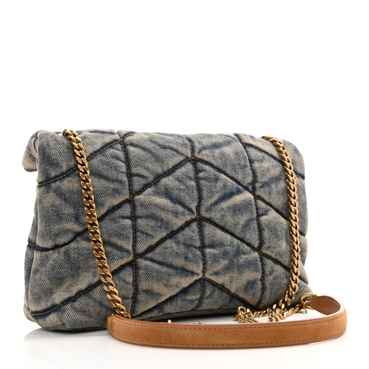 Saint Laurent Denim Quilted Toy Loulou Puffer Monogram Chain Satchel Rodeo Blue 2 of 7