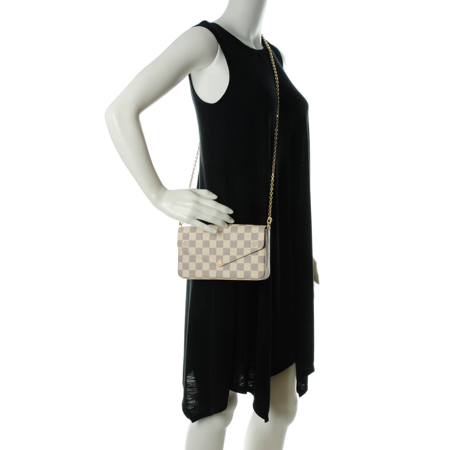Damier Azur Pochette Felicie Chain Wallet Rose Ballerine