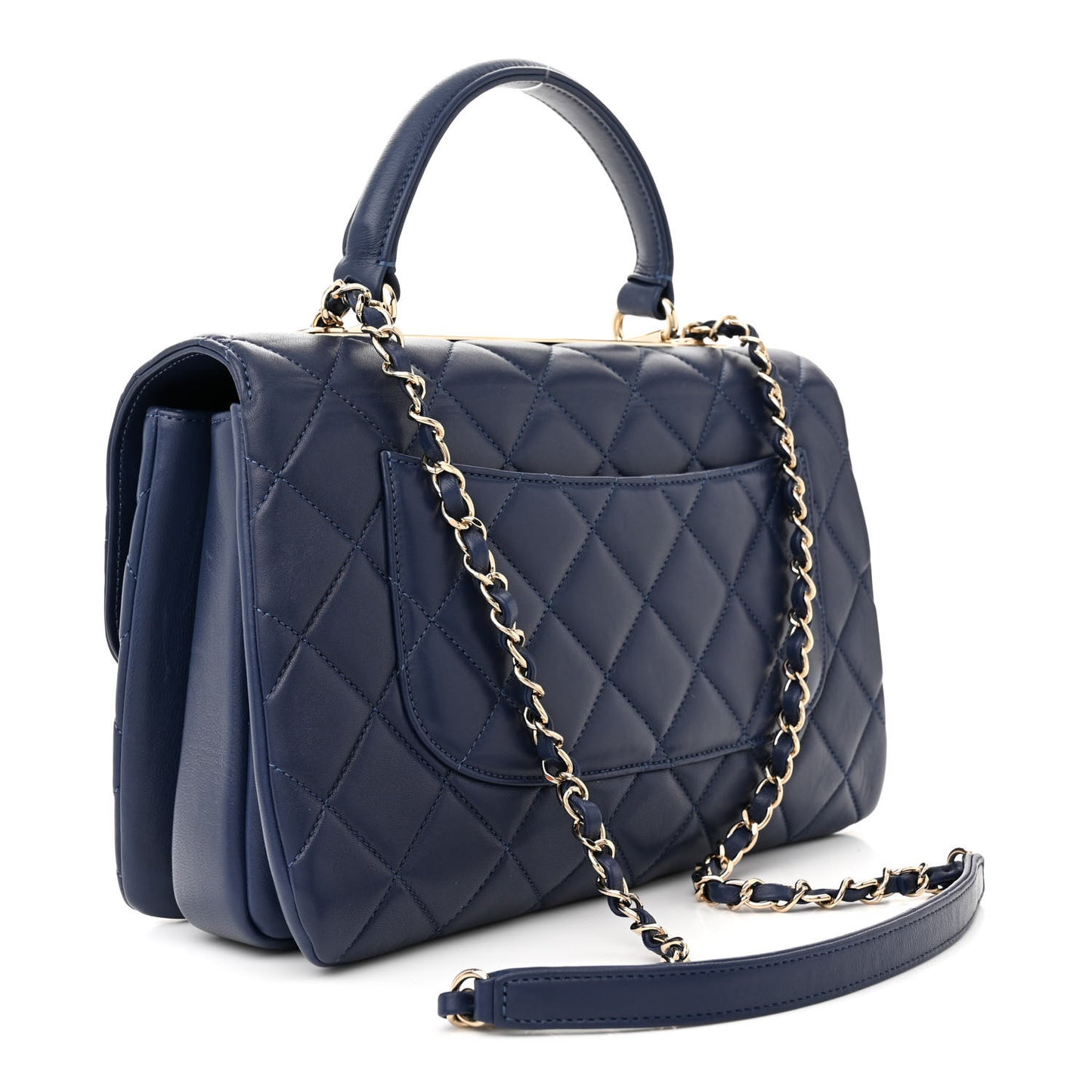 Lambskin Quilted Medium Trendy CC Flap Dual Handle Bag Blue