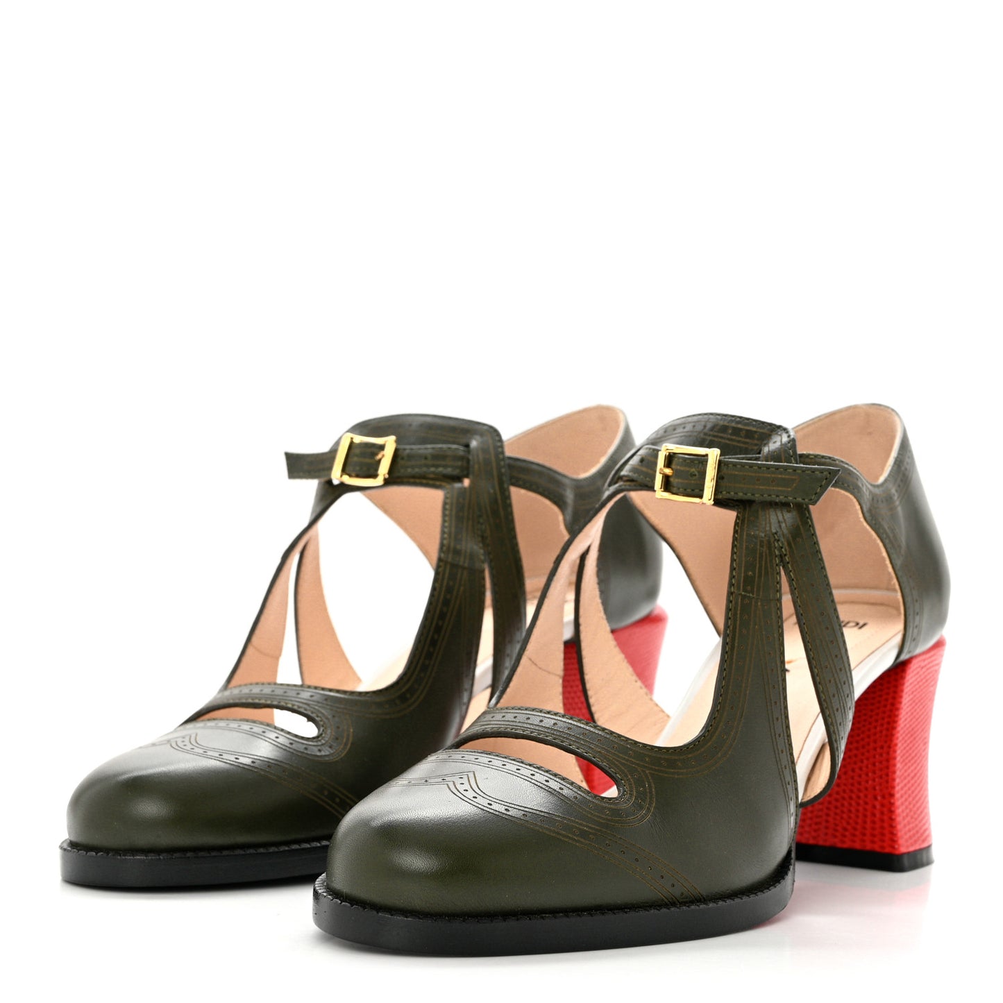 Calfskin Chameleon Block Heel Pumps 38 Green Red
