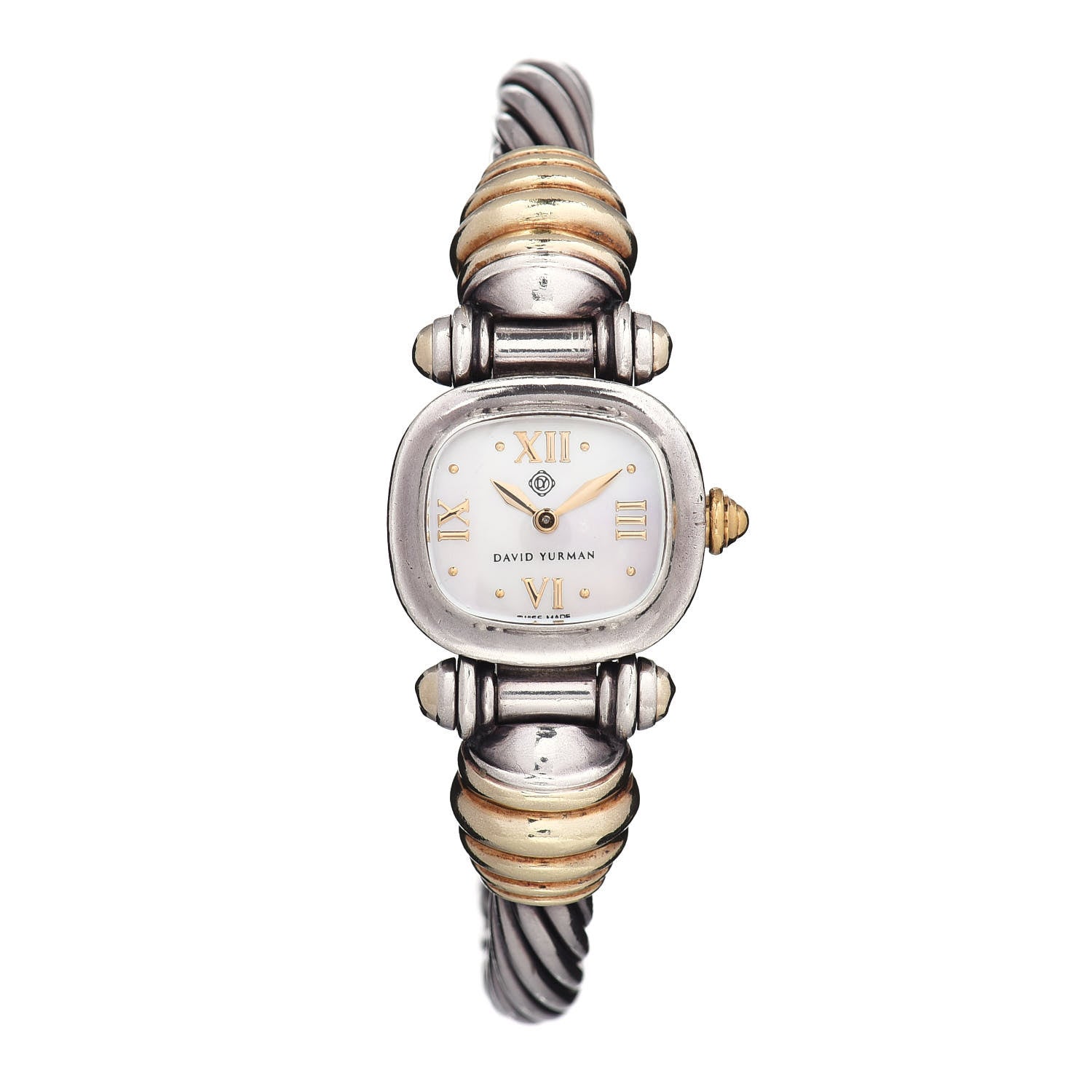 David Yurman Sterling Silver 14K Yellow Gold Mother of Pearl 21mm Classic Cable Quartz Watch 1 of 4