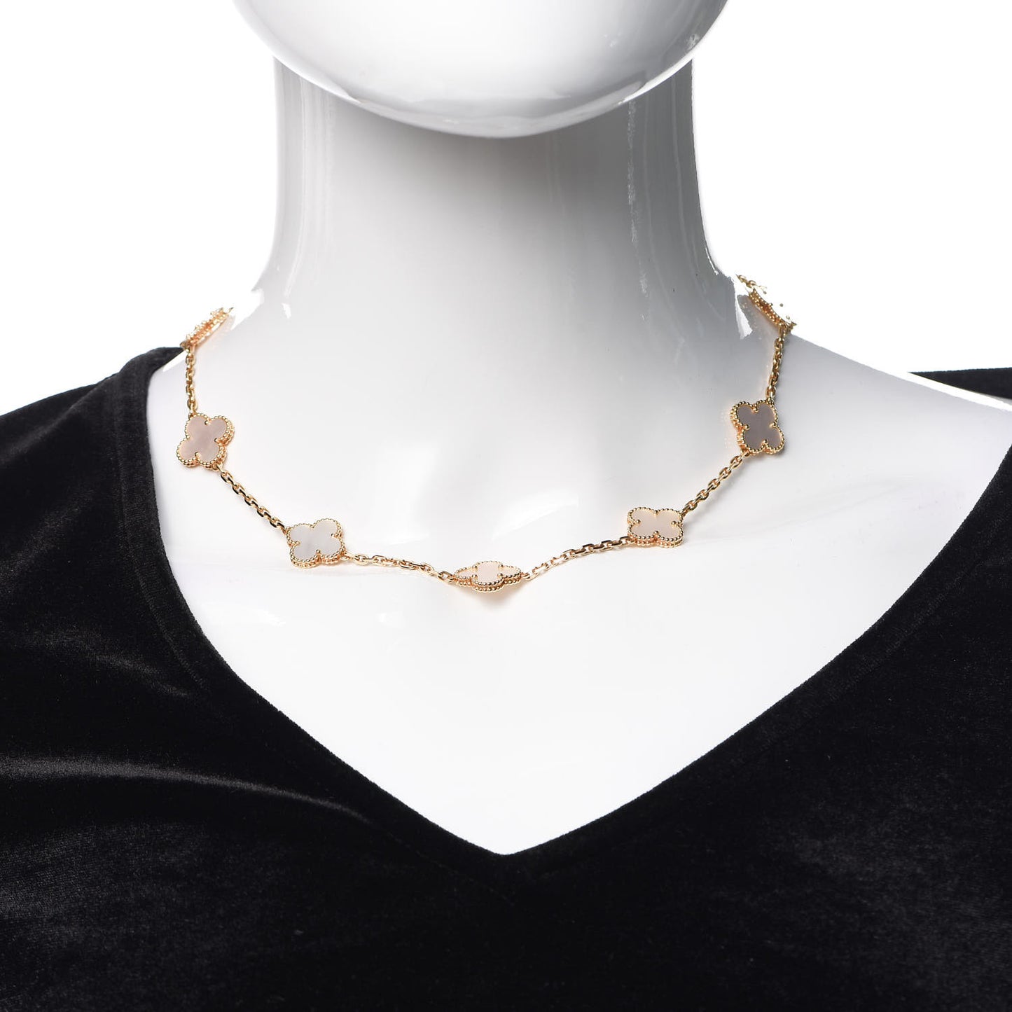 18K Yellow Gold Mother of Pearl 10 Motifs Vintage Alhambra Necklace
