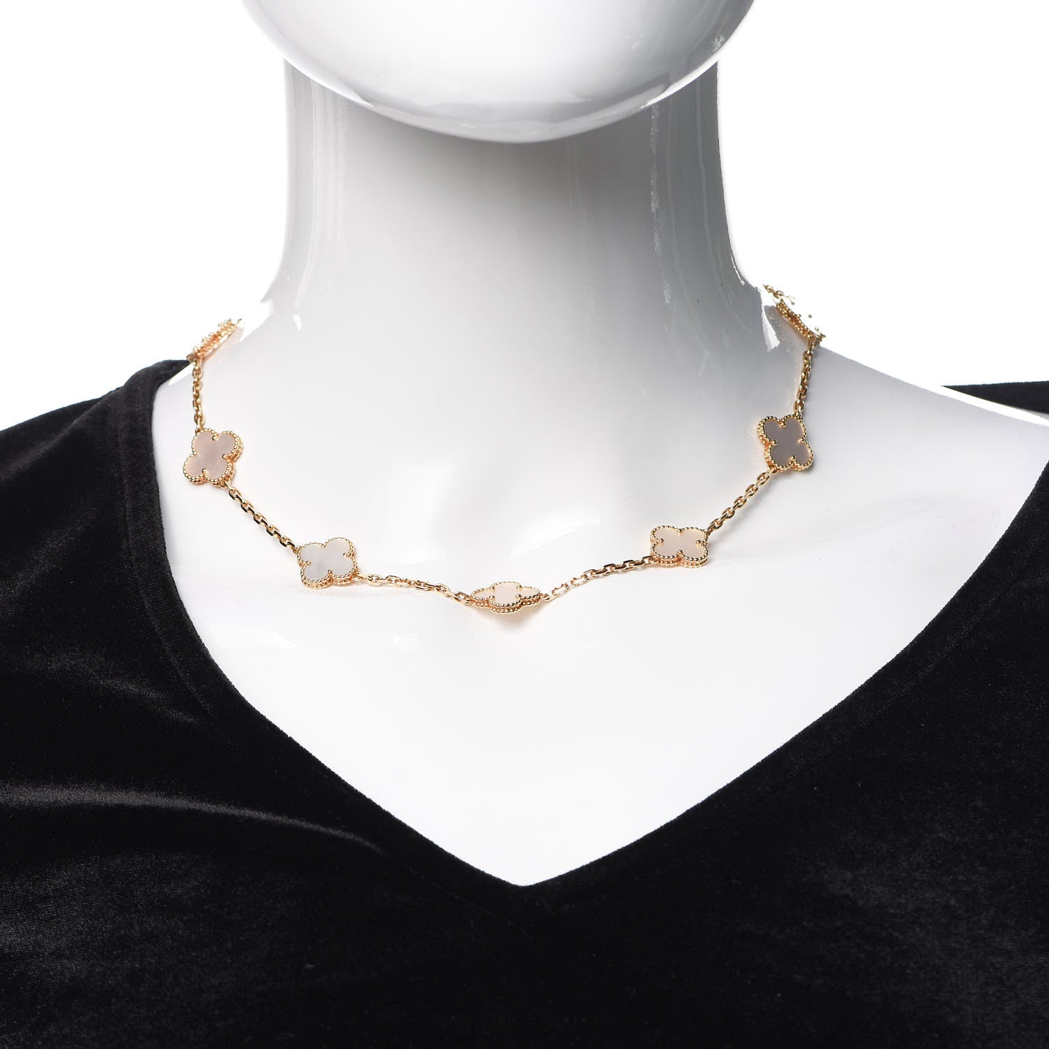 Van Cleef & Arpels 18K Yellow Gold Mother of Pearl 10 Motifs Vintage Alhambra Necklace 2 of 6