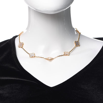 Van Cleef & Arpels 18K Yellow Gold Mother of Pearl 10 Motifs Vintage Alhambra Necklace 2 of 6