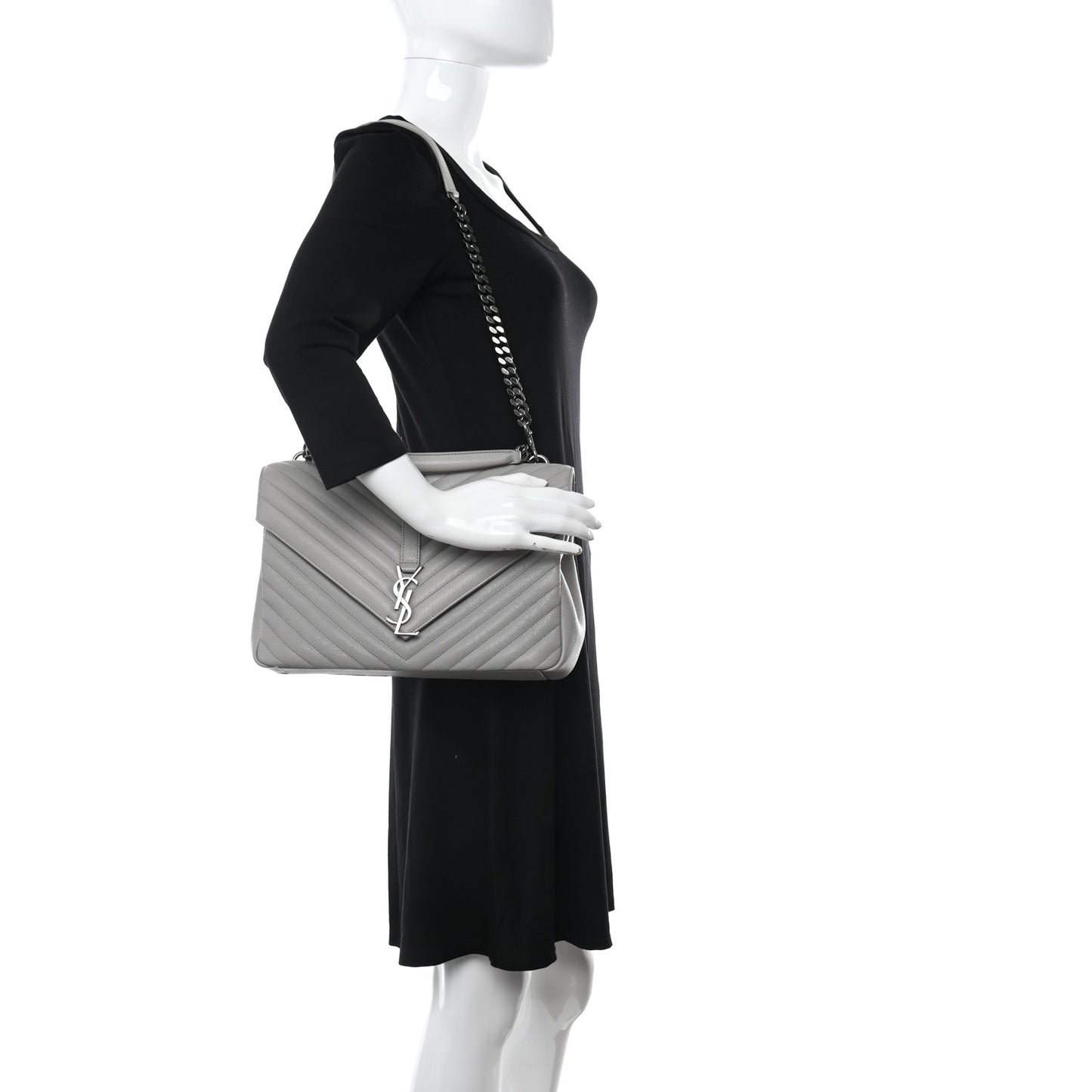Sheepskin Matelasse Chevron Monogram Large College Satchel Souris