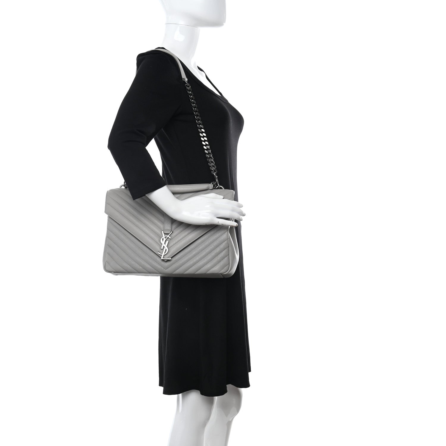 Saint Laurent Sheepskin Matelasse Chevron Monogram Large College Satchel Souris 2 of 12