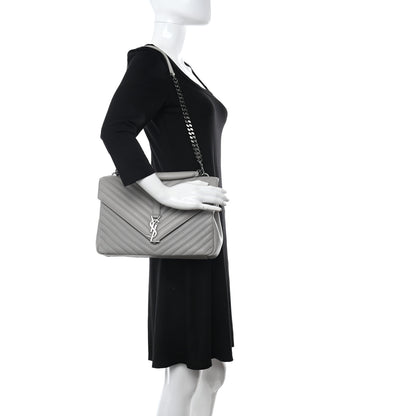 Saint Laurent Sheepskin Matelasse Chevron Monogram Large College Satchel Souris 2 of 12