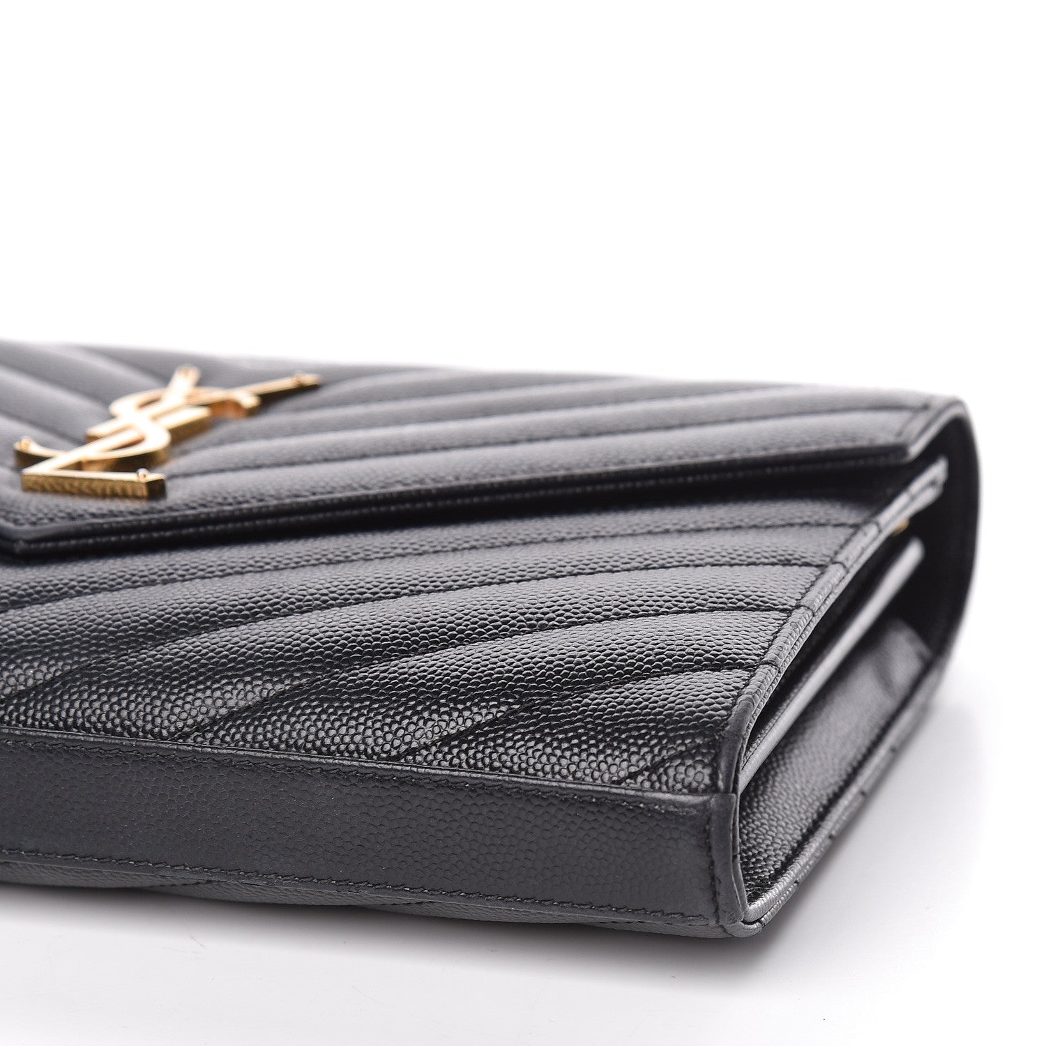 Saint Laurent Grain De Poudre Matelasse Chevron Monogram Chain Wallet Black 9 of 13