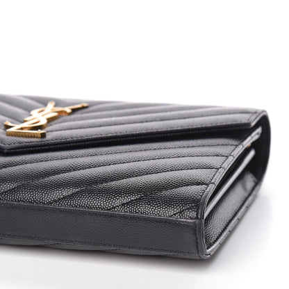 Saint Laurent Grain De Poudre Matelasse Chevron Monogram Chain Wallet Black 9 of 13