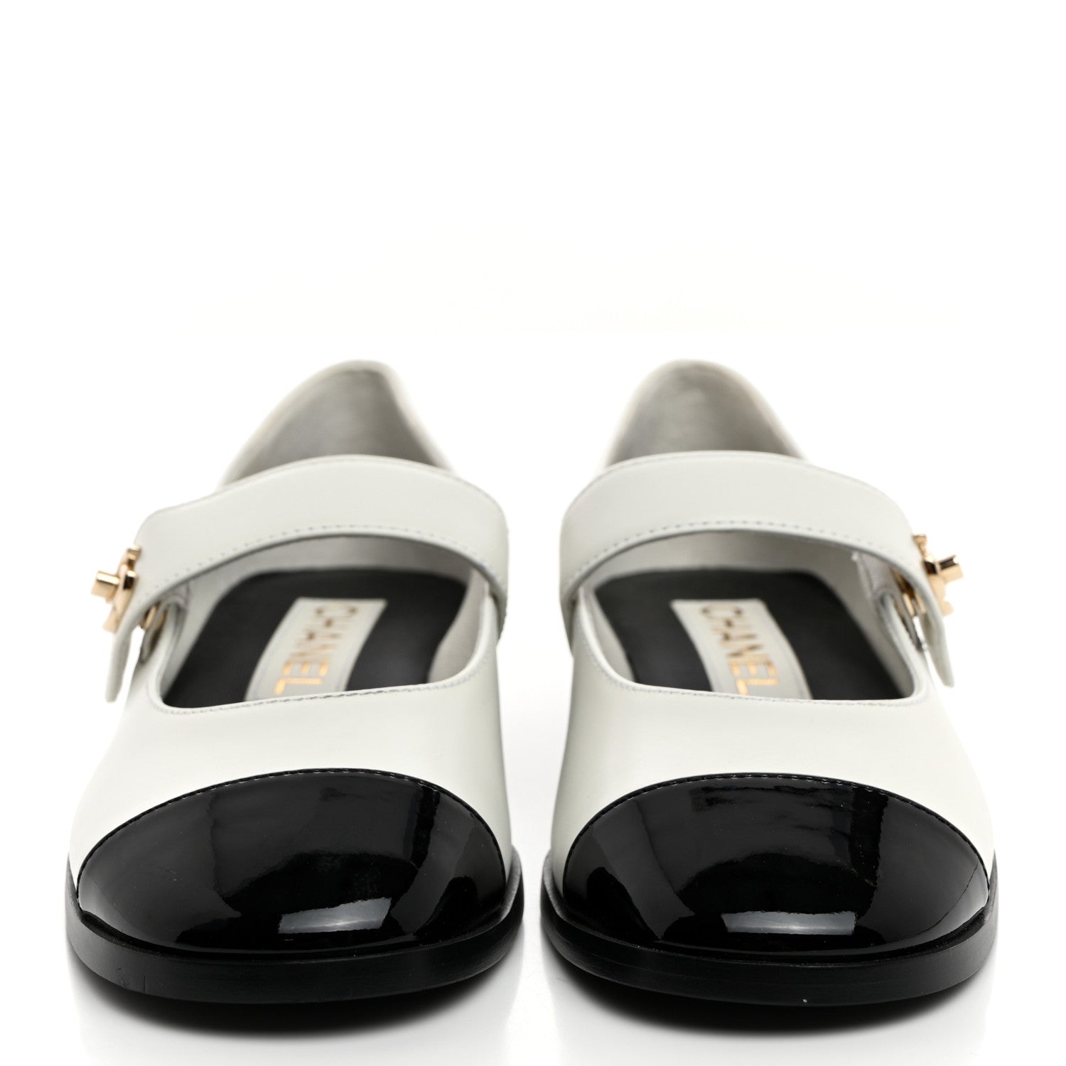 Chanel Calfskin Patent Mary Janes Flats 36 White Black 2 of 10