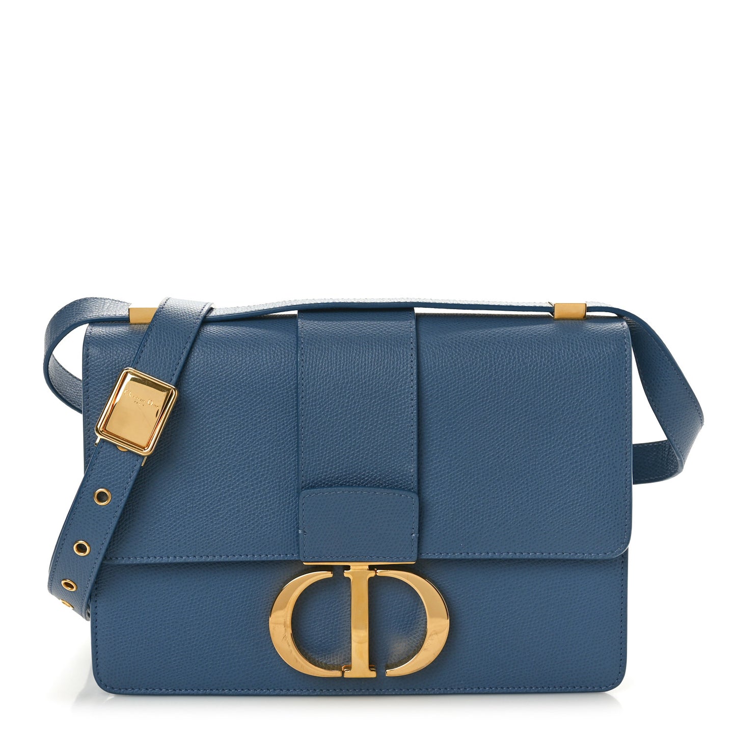 Grained Calfskin 30 Montaigne Flap Bag Blue