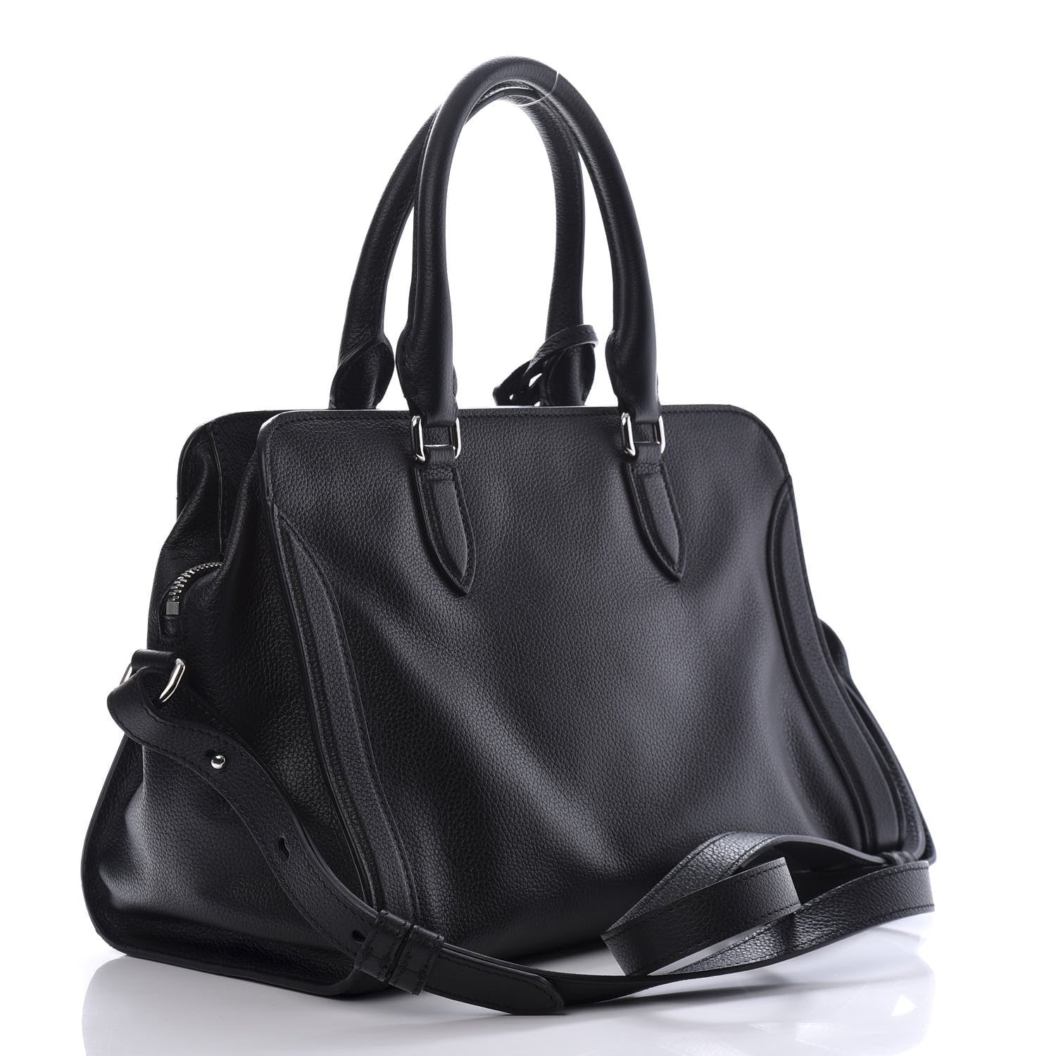 Alexander McQueen Pebbled Calfskin Small Skull Padlock Zip Around Tote Black 3 of 10