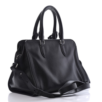 Alexander McQueen Pebbled Calfskin Small Skull Padlock Zip Around Tote Black 3 of 10