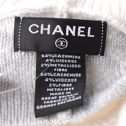 Chanel Cashmere Blend CC Beret Ivory Light Grey 4 of 5
