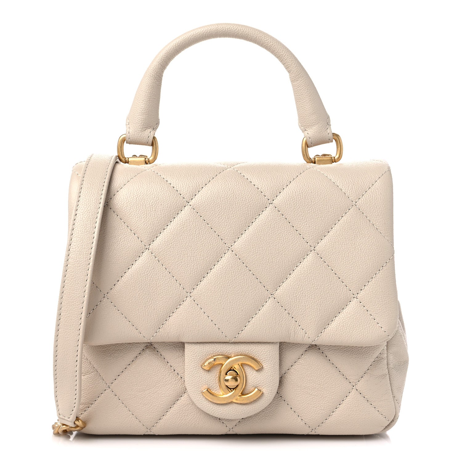 Chanel Shiny Caviar Quilted Mini Top Handle Flap Ecru 1 of 9