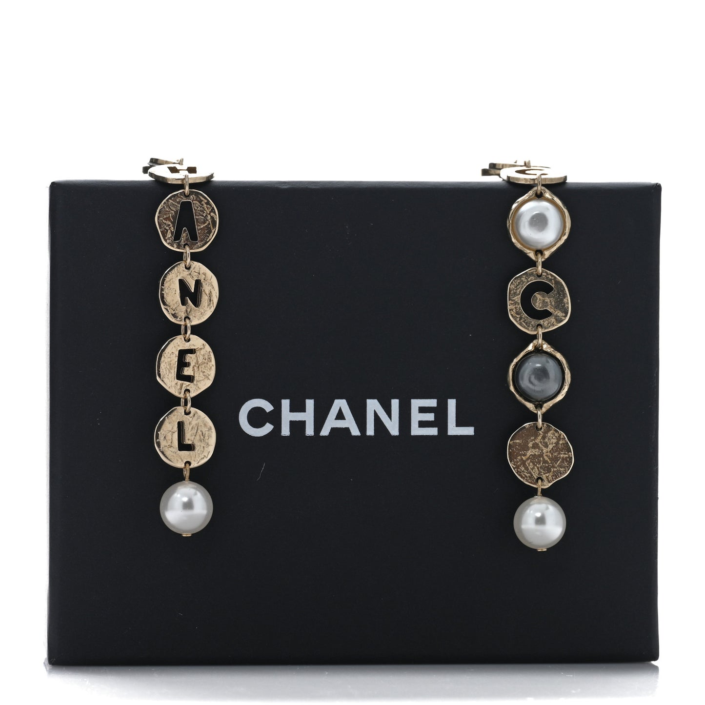 Pearl Crystal Papyrus Drop Strand Earrings Gold Grey