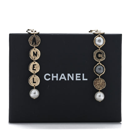 Chanel Pearl Crystal Papyrus Drop Strand Earrings Gold Grey 5 of 5