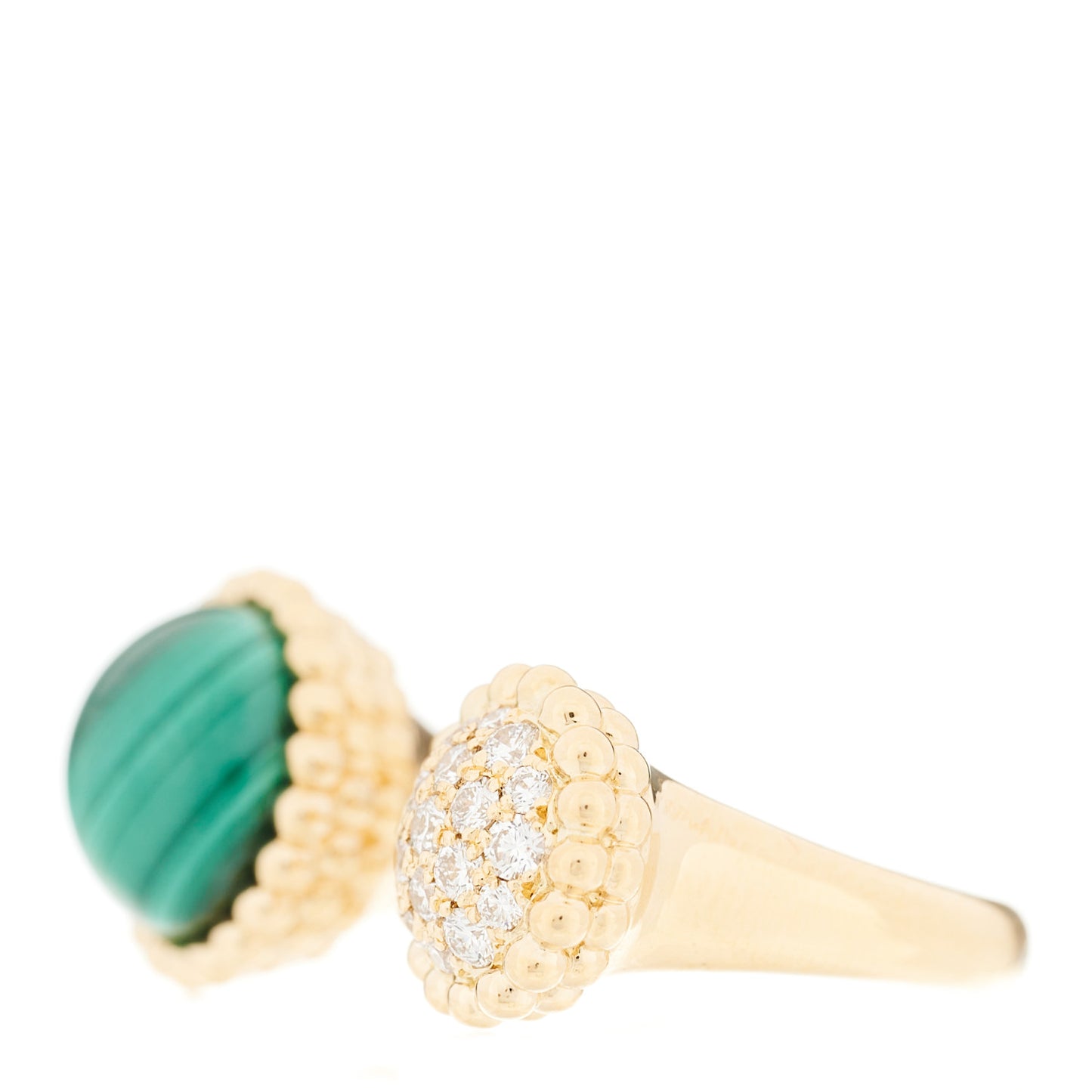 18K Yellow Gold Diamond Malachite Perlee Couleurs Between The Finger Ring 53 6.5