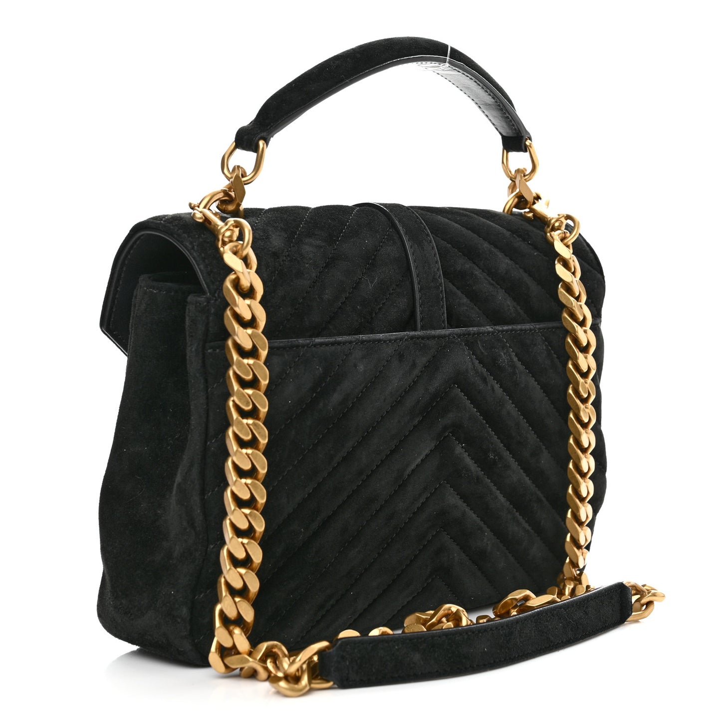 Suede Matelasse Chevron Monogram Medium College Bag Black