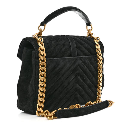 Saint Laurent Suede Matelasse Chevron Monogram Medium College Bag Black 3 of 11