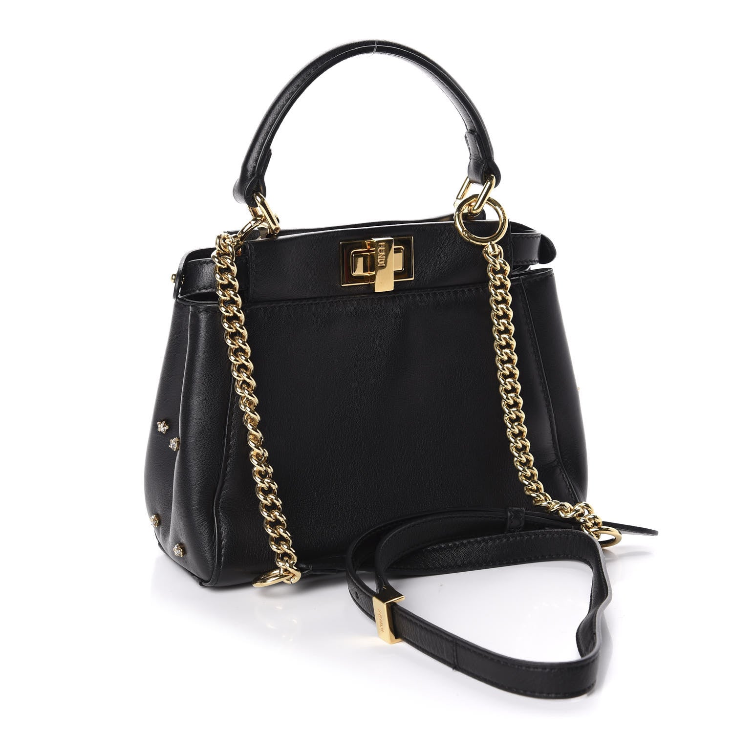 Fendi Nappa Crystal Studded XS Peekaboo Iconic Satchel Black 3 of 11