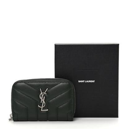 Saint Laurent Lambskin Y Quilted Monogram LouLou Zip Coin Purse New Vert Fonce 7 of 7