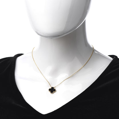 Van Cleef & Arpels 18K Yellow Gold Black Onyx Vintage Alhambra Pendant Necklace 2 of 6