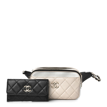 Chanel Goatskin Quilted Waist Bag Beige White Black 1 of 11
