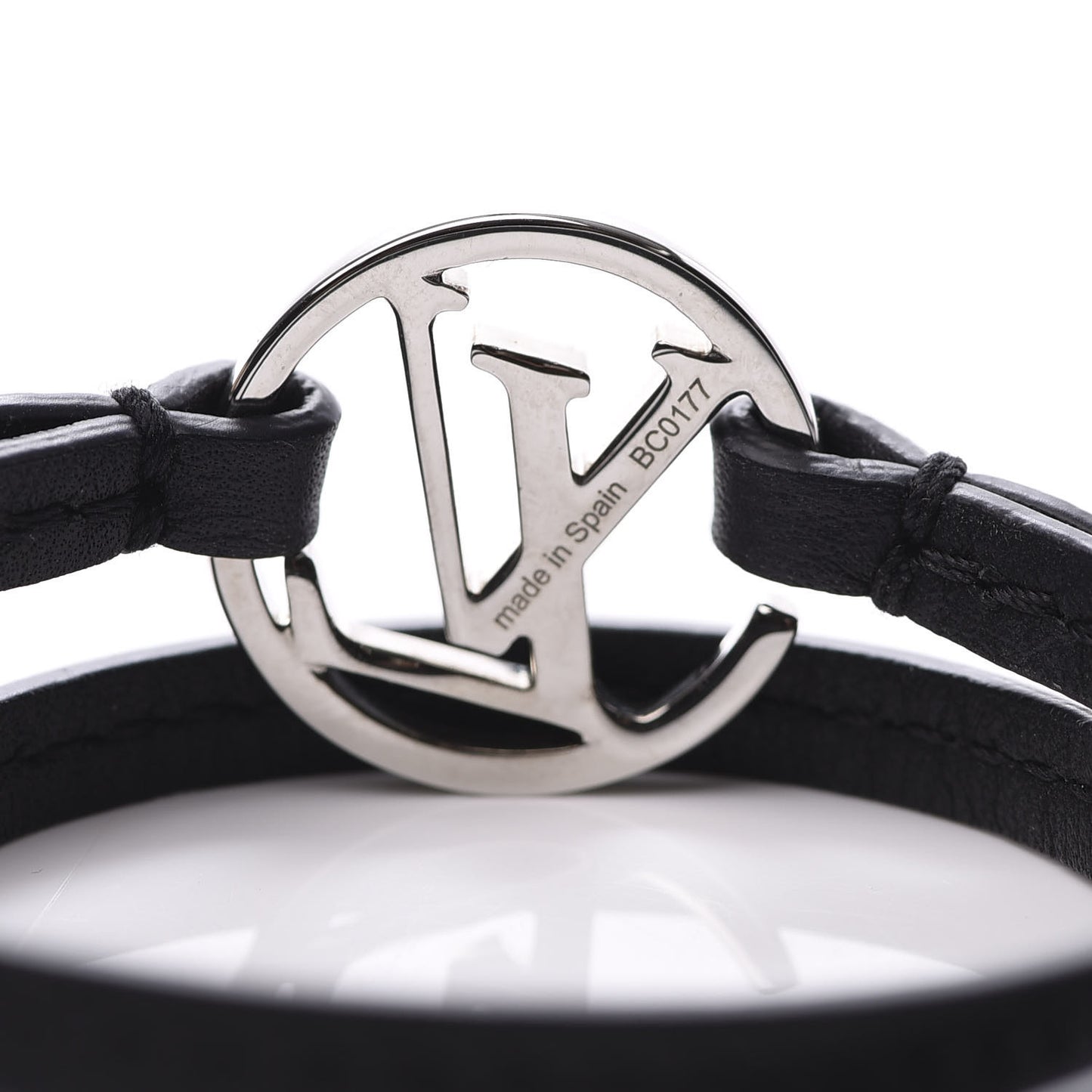 Calfskin LV Circle Double Wrap Bracelet Black