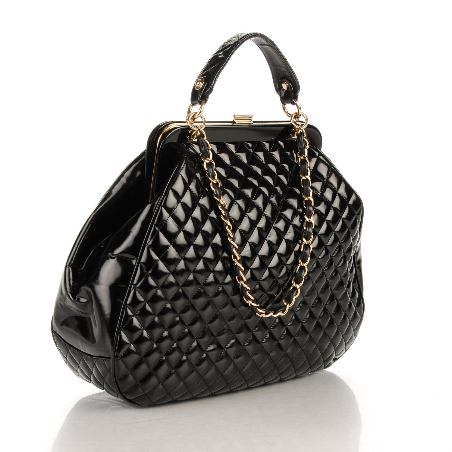 Chanel Glazed Calfskin Quilted Mademoiselle Large Frame Bag Black 4 of 9