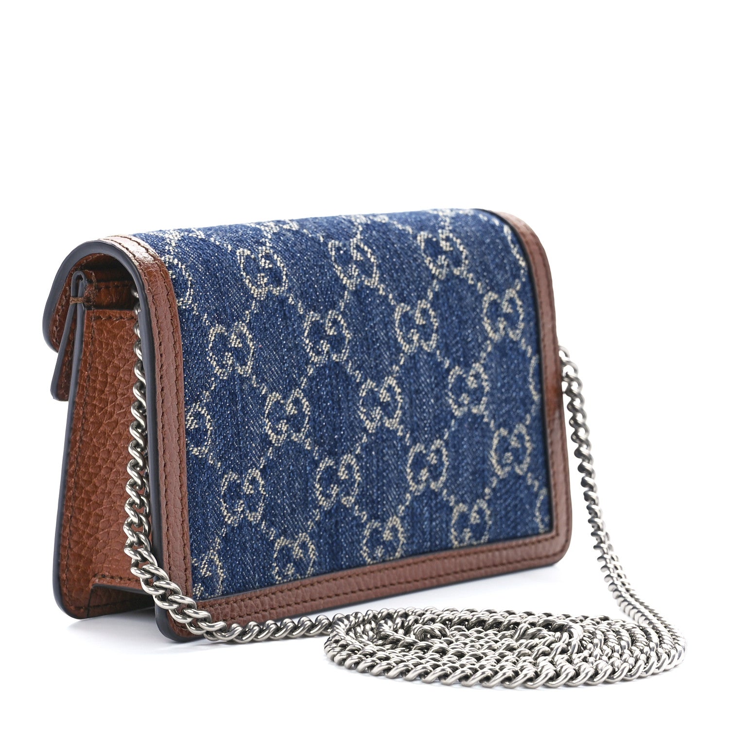Gucci New Denim GG Monogram Dollar Calfskin Enamel Super Mini Dionysus Shoulder Bag Blue Tea Cuir Epilog Electric Blue 3 of 11