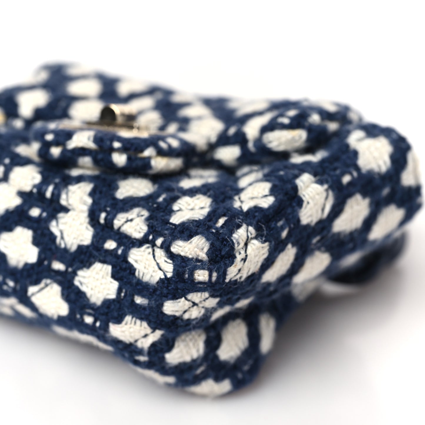 Tweed Quilted 2.55 Ankle Wrist Bag Navy Blue White
