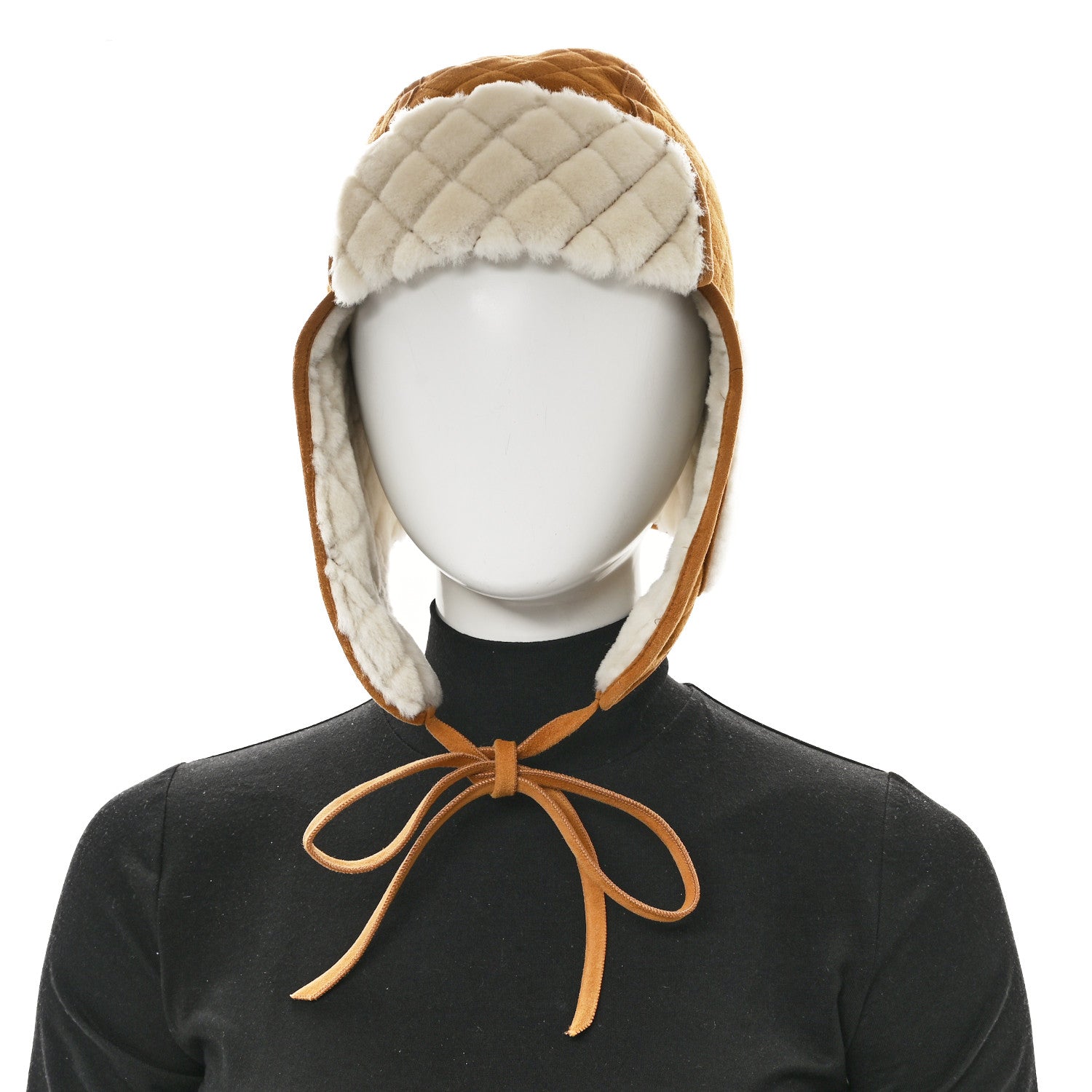 Chanel Lambskin Shearling Quilted CC Trapper Hat Brown 2 of 6