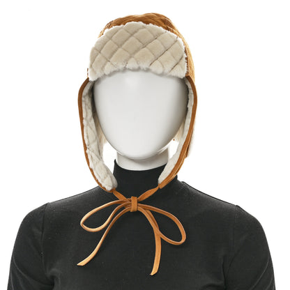 Chanel Lambskin Shearling Quilted CC Trapper Hat Brown 2 of 6