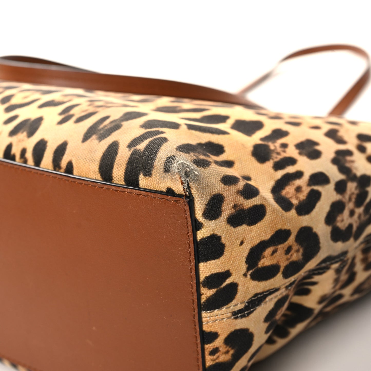 Canvas Nappa Leopard Print Rockstud Tote Brown