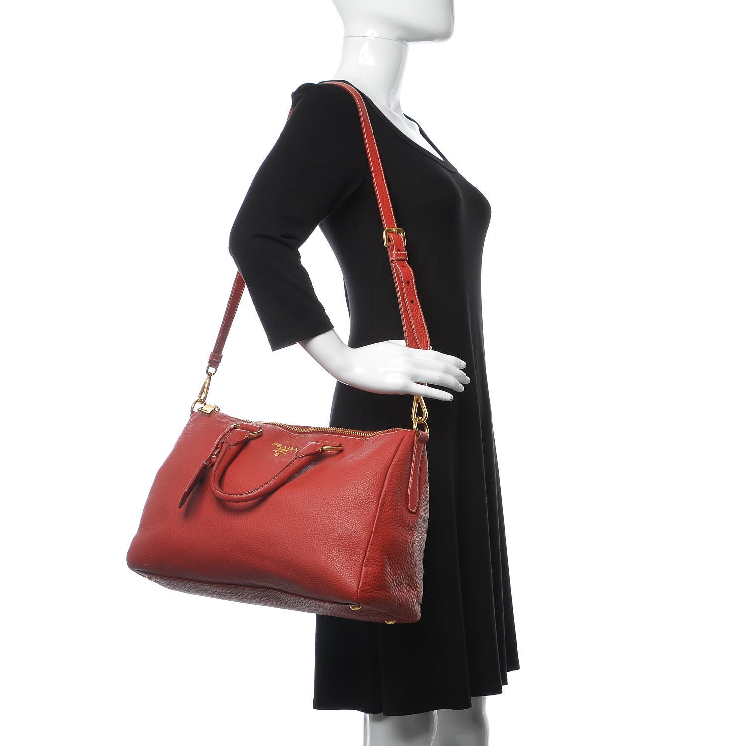 Prada Vitello Daino Top Handle Shoulder Bag Rosso 2 of 14