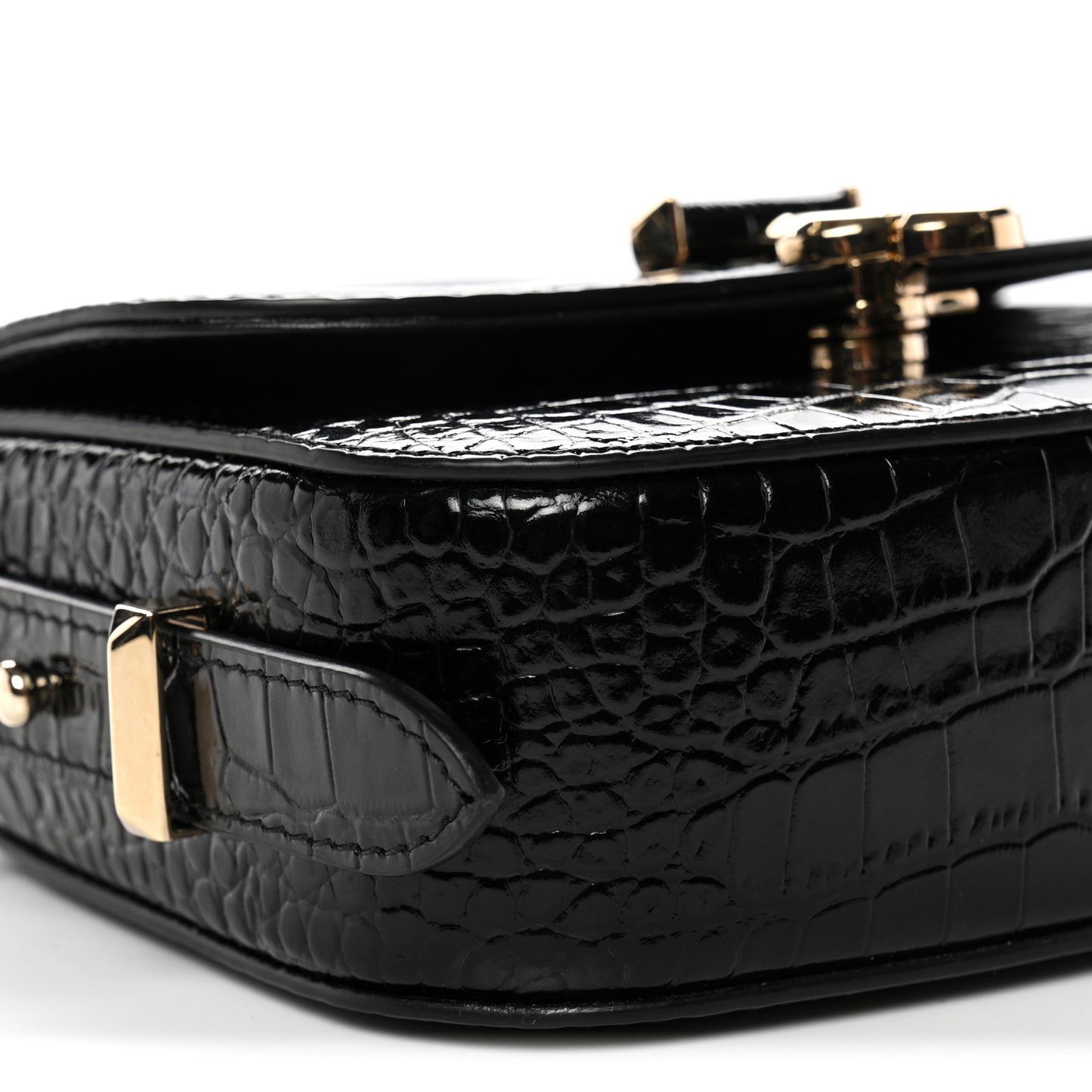 Calfskin Crocodile Embossed JCB Crossbody Bag Black