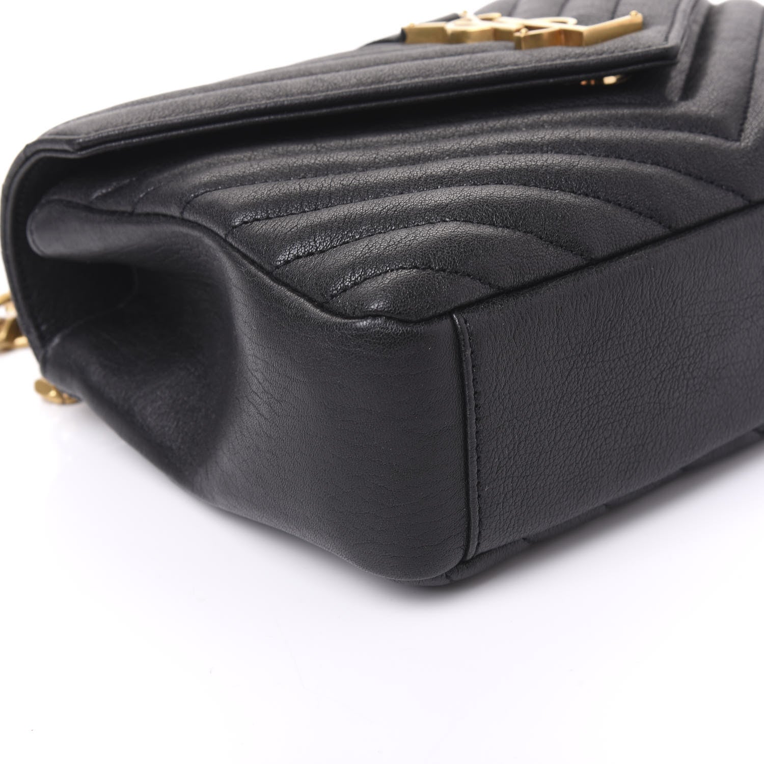 Saint Laurent Sheepskin Matelasse Chevron Monogram Medium College Bag Black 5 of 9