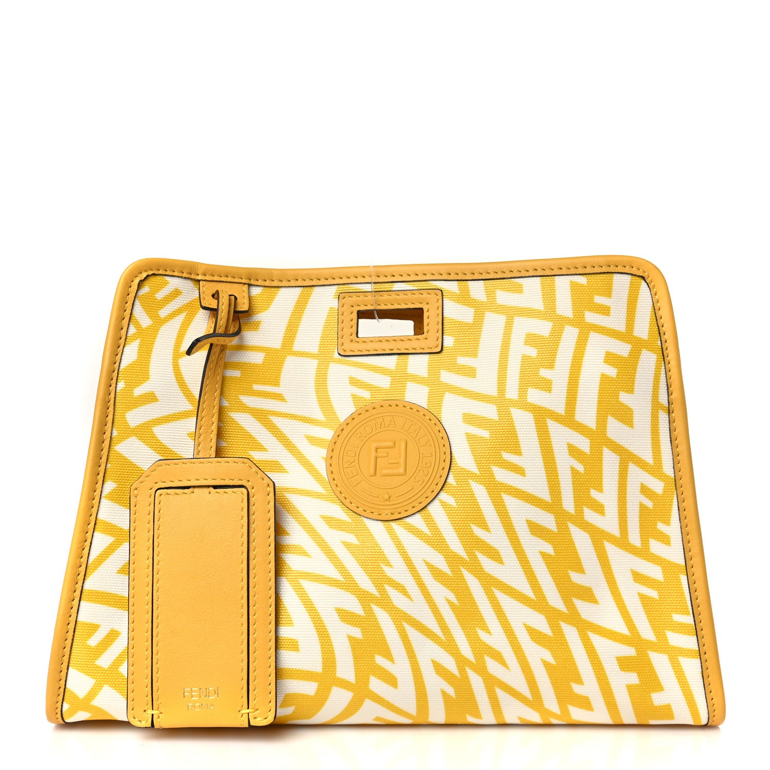 Fendi X SARAH COLEMAN Glazed Canvas Vitello Grace FF Vertigo Mini Peekaboo Defender Cover Mimosa White 1 of 8