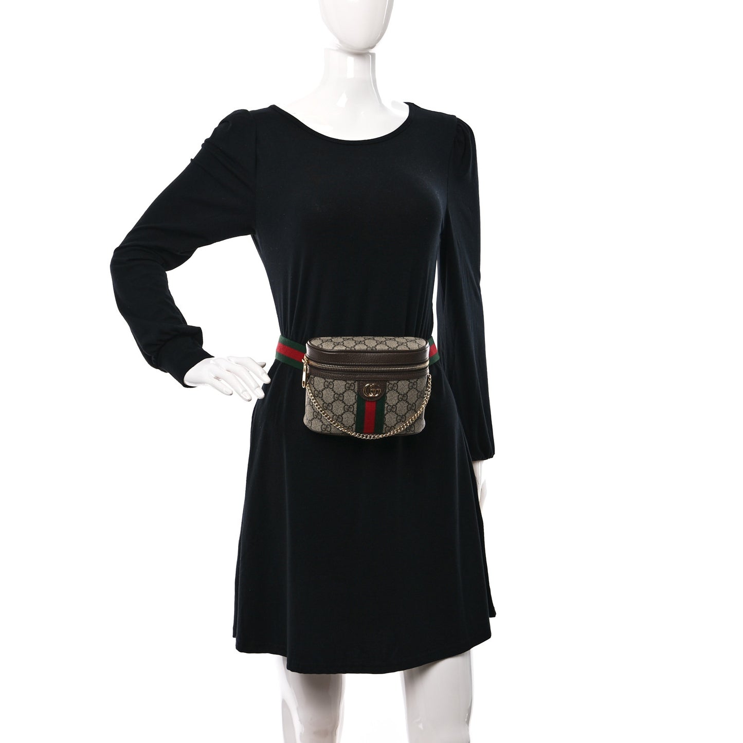 GG Supreme Monogram Textured Dollar Calfskin Web Ophidia Belt Bag 85 34 Beige Ebony New Acero