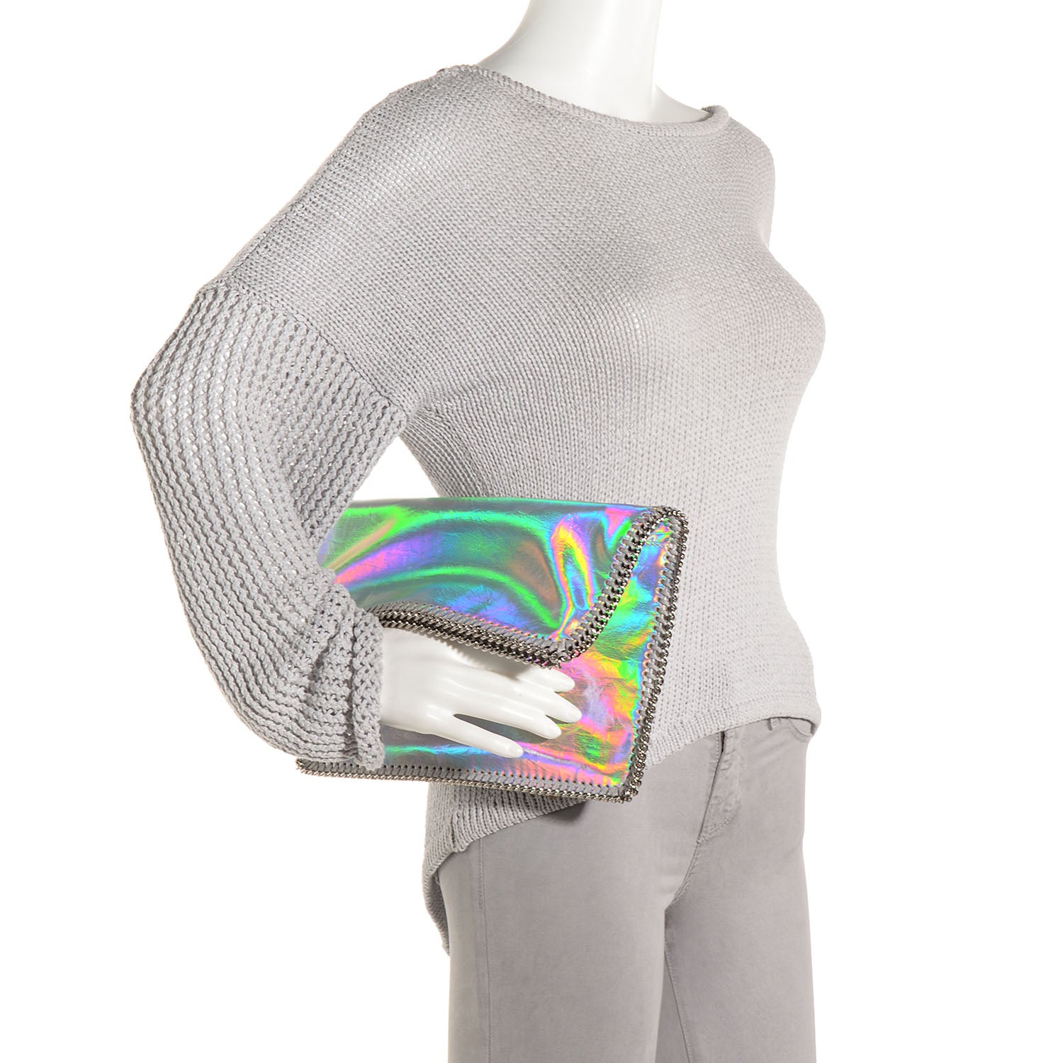 Stella McCartney Holographic Faux Leather Fold Over Falabella Clutch Silver 2 of 11