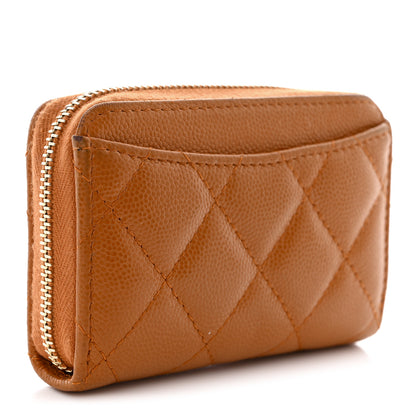 Chanel Caviar Quilted Zip Around Coin Purse Wallet Light Brown 3 of 10