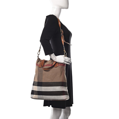 Burberry Canvas Mega Check Medium Ashby Hobo Saddle Brown 2 of 21