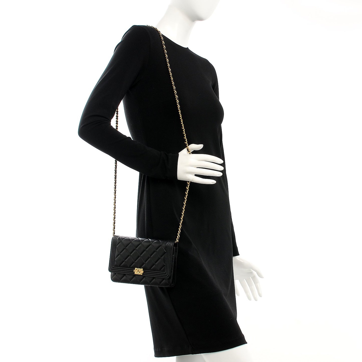Lambskin Quilted Boy Wallet On Chain WOC Black