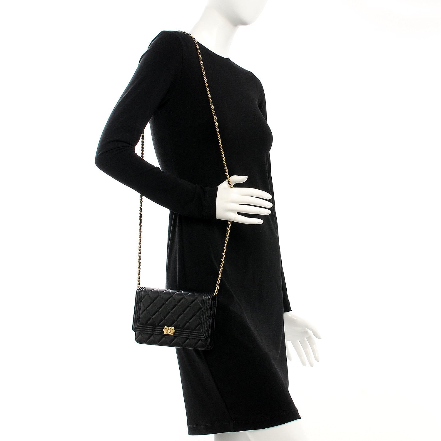 Chanel Lambskin Quilted Boy Wallet On Chain WOC Black 2 of 9