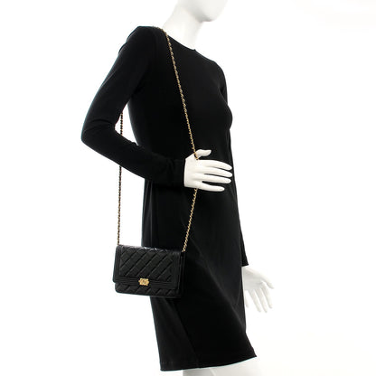 Chanel Lambskin Quilted Boy Wallet On Chain WOC Black 2 of 9