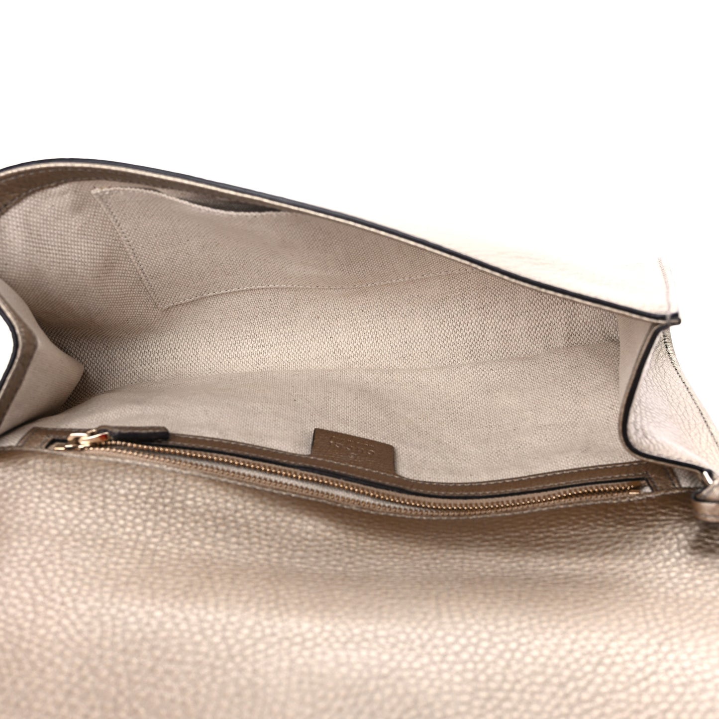 Metallic Pebbled Calfskin Medium Soho Clutch Golden Beige