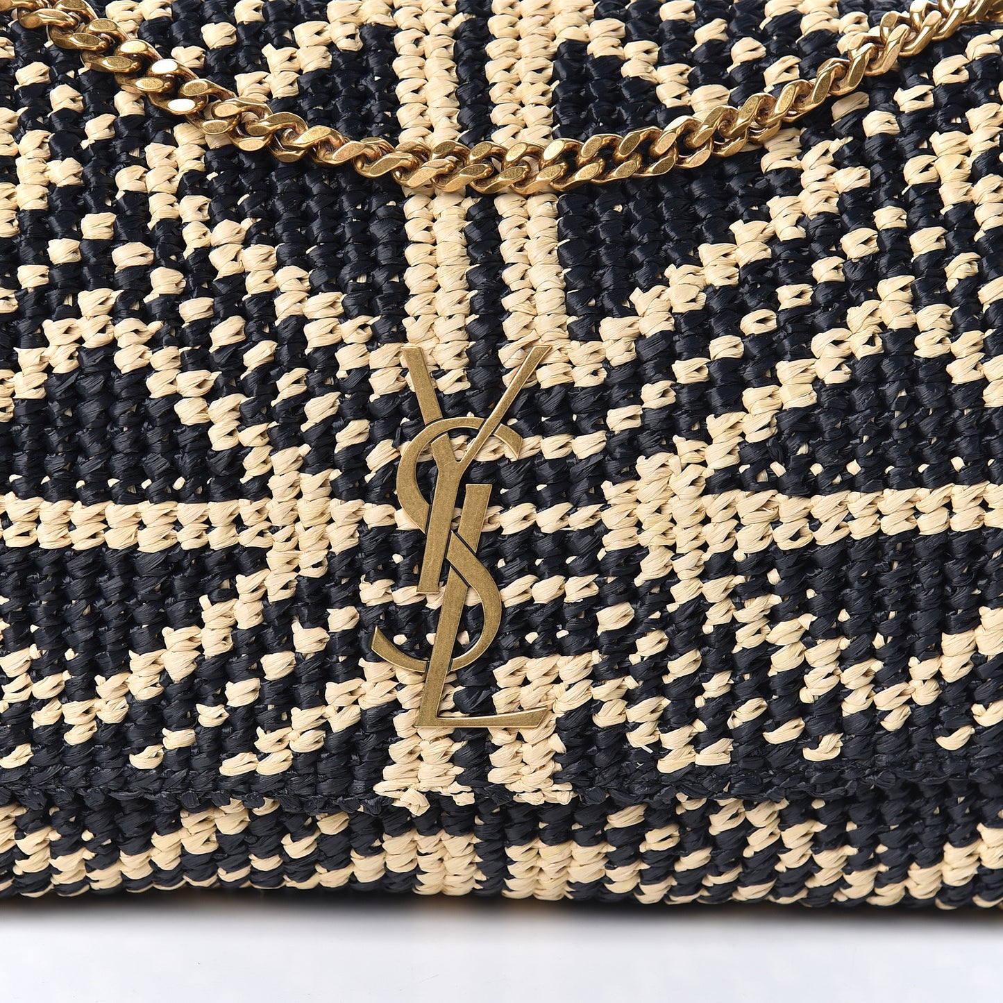Raffia Medium Monogram Kate Satchel Naturale Black