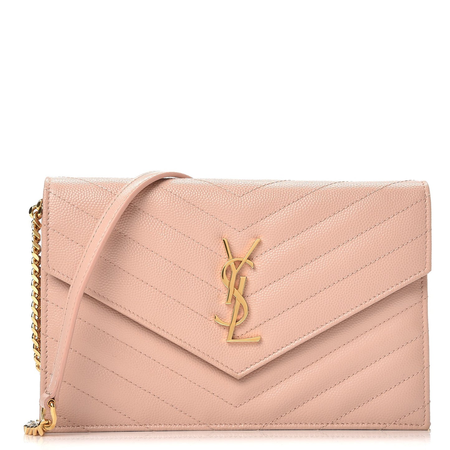 Grain De Poudre Matelasse Chevron Monogram Envelope Chain Wallet Pale Pink